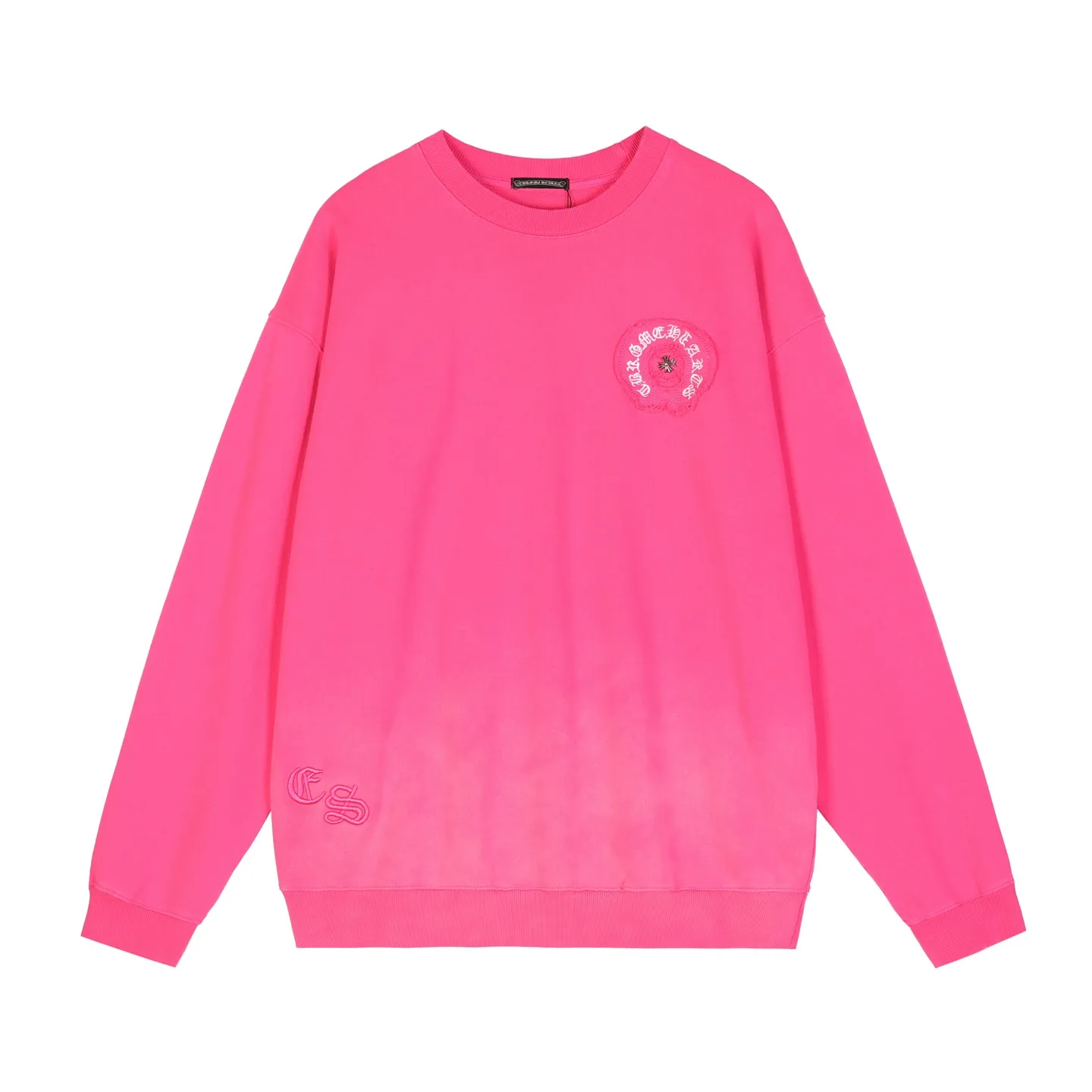 P310 Chrome Hearts Chrome Hearts Cross Horseshoe Sanskrit Washed Tie-Dye Sweatshirt Size: SMLXL Color: Pink Black